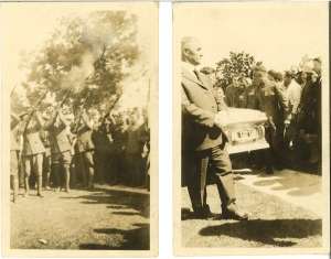 Two photographs taken at the funeral of General Antranik Ozanian in Fresno on August 31, 1927.  The fabled fedayee and military commander was a resident of Fresno from 1922 until his death.  His remains were moved to Paris the following year and eventually to the military cemetery Yerbalur in Yerevan, Armenia in 2000. The photos were taken by Sam (Harootiunian) Harrison and donated to the Archives of the Armenian Studies Program, Fresno State. 
